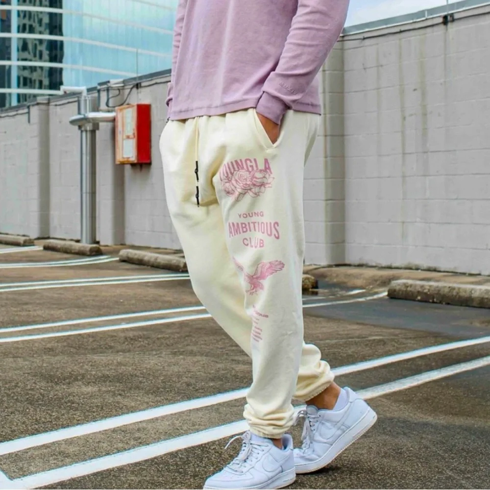 Y2K YoungLA Ambitious Club Cream premium cttn Sweatpants jogger XL pristine - Picture 7 of 15